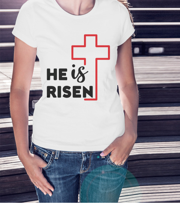 HE IS RISEN Cross Outline T-Shirt