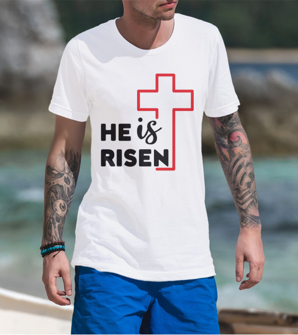 HE IS RISEN Cross Outline T-Shirt
