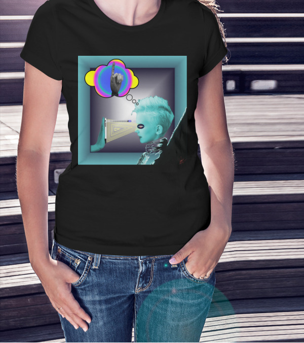 Push In Neon Finger Vision Cube T-Shirt