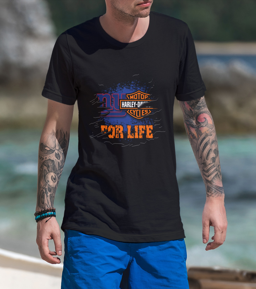New York Giants Harley Davidson For Life T-Shirt