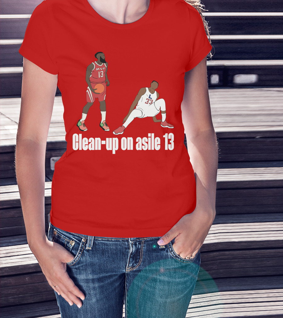 Clean-Up On Asile 13 MVP Number 13 Basketball Action Scene T-Shirt