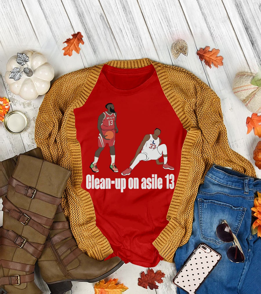 Clean-Up on Asile 13 MVP Number 13 Basketball Action Scene T-Shirt