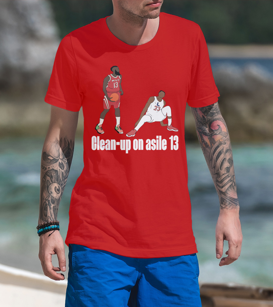Clean-Up On Asile 13 MVP Number 13 Basketball Action Scene T-Shirt