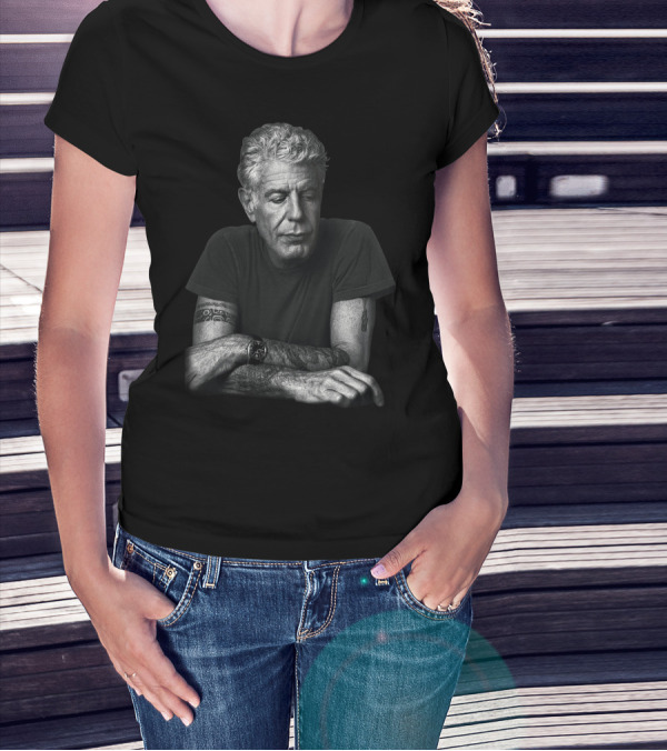 Anthony Bourdain Black And White Portrait With Tattoos T-Shirt