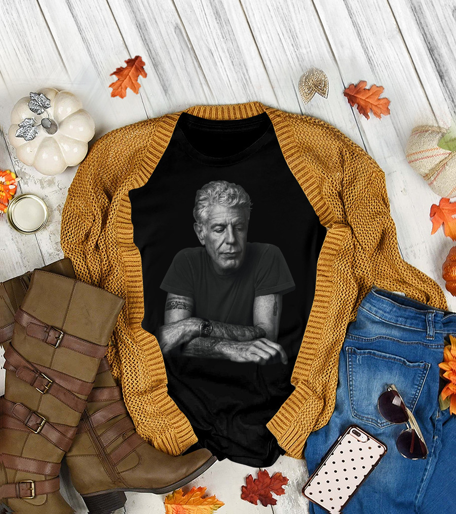 Anthony Bourdain Black and White Portrait with Tattoos T-Shirt