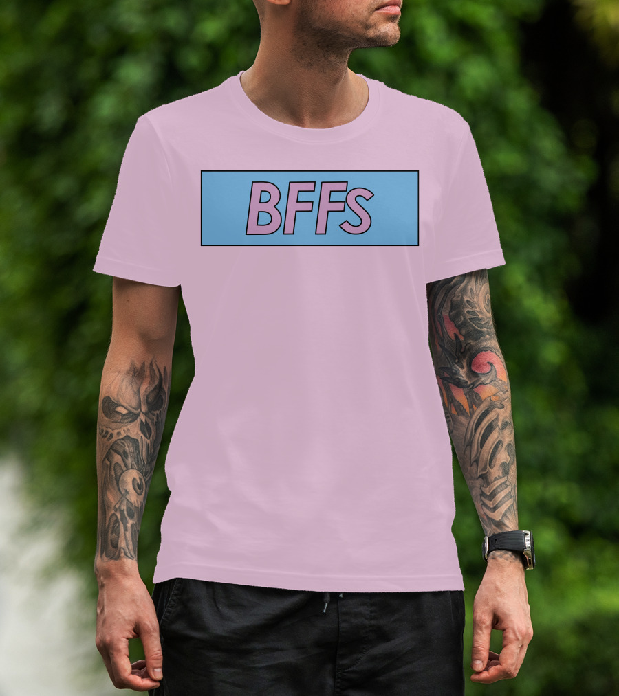 BFFs Podcast Merch Pink And Blue Block Text T-Shirt
