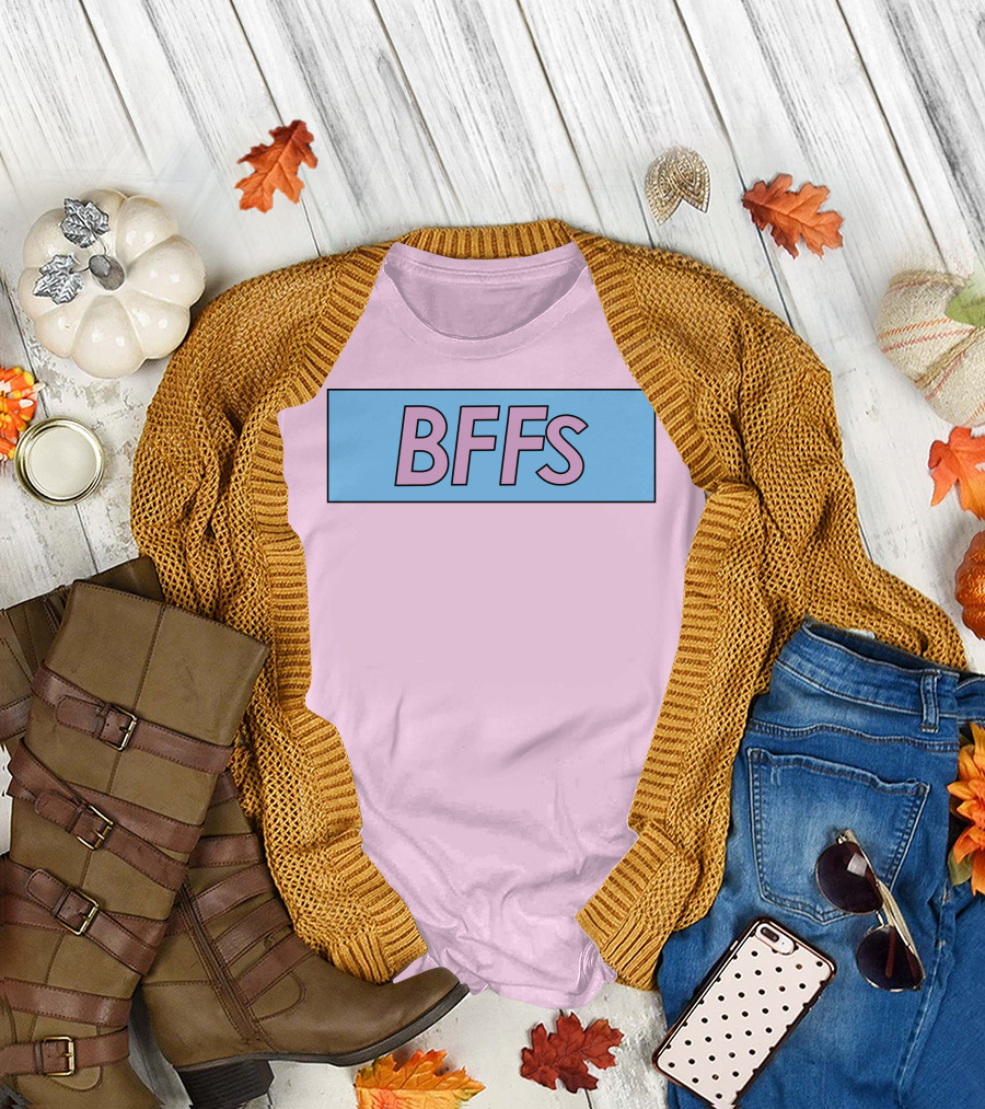 BFFs Podcast Merch Pink and Blue Block Text T-Shirt