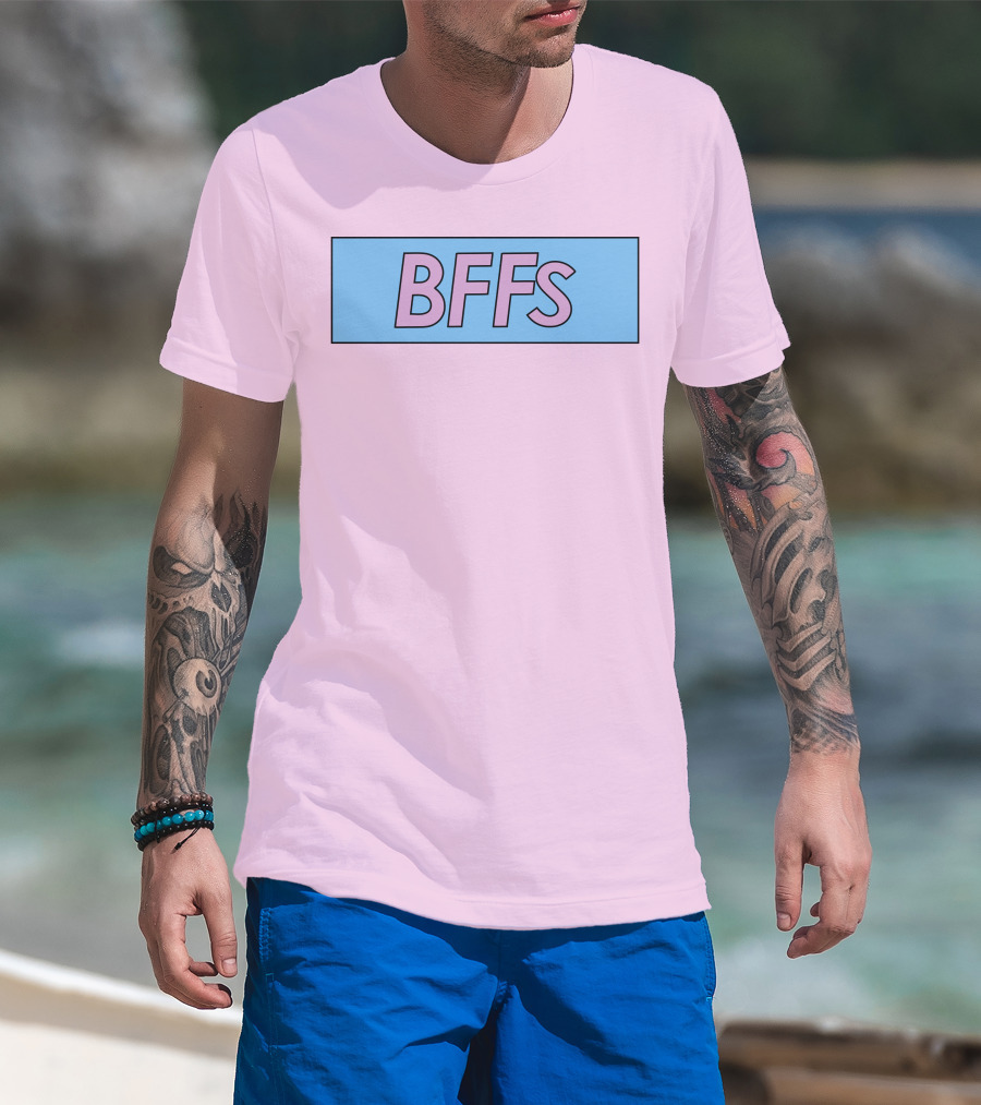 BFFs Podcast Merch Pink And Blue Block Text T-Shirt