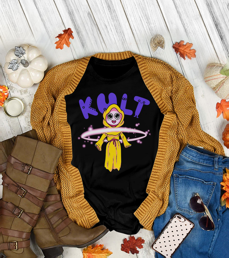 KULT Yellow-Hooded Character with Glowing Aura T-Shirt