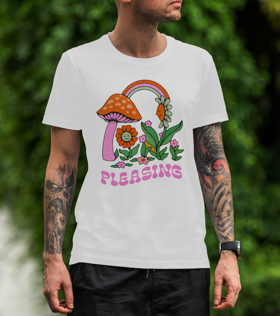 Pleasing Rainbow Mushroom And Floral T-Shirt