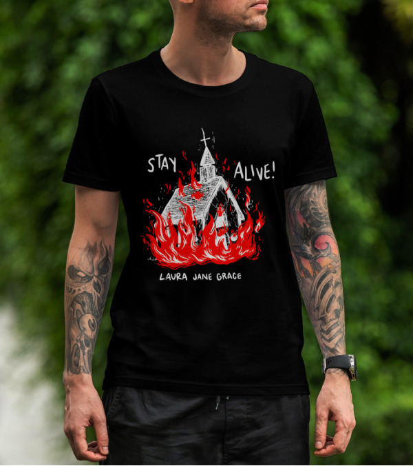 Stay Alive Church Laura Jane Grace Flaming Chapel T-Shirt