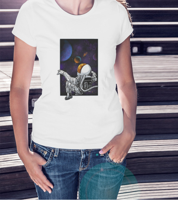 Khimyra Space Dimension Astronaut Planets Background T-Shirt