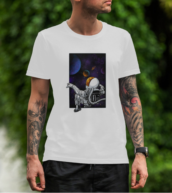 Khimyra Space Dimension Astronaut Planets Background T-Shirt
