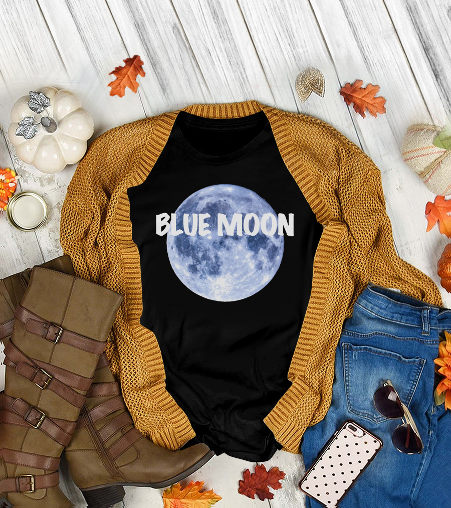 Blue Moon Lunar Phase Image with Text in Bold White Font T-Shirt