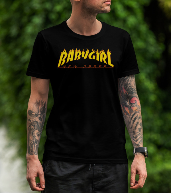 BABY GIRL NEW ORDER Flame Text T-Shirt