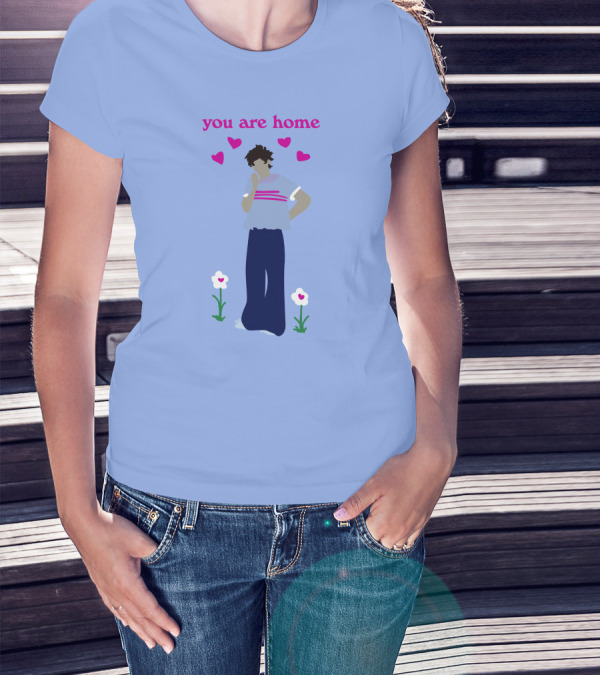 You Are Home Love Heart Flowers Blue T-Shirt