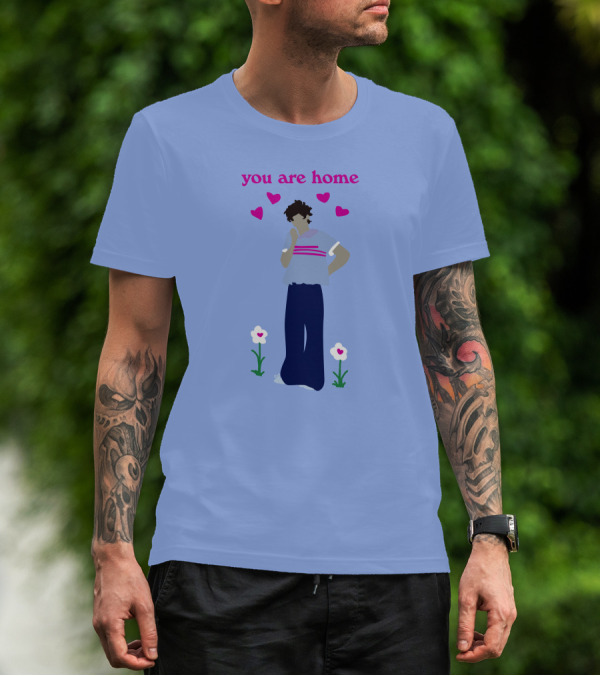 You Are Home Love Heart Flowers Blue T-Shirt