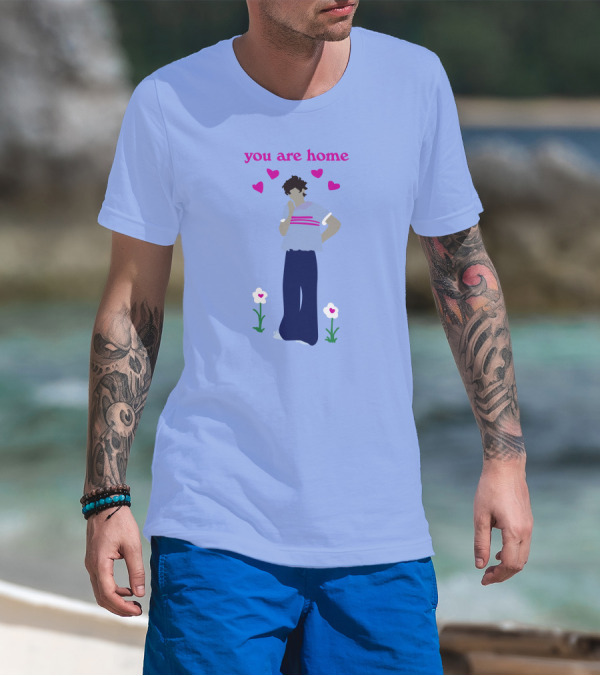 You Are Home Love Heart Flowers Blue T-Shirt