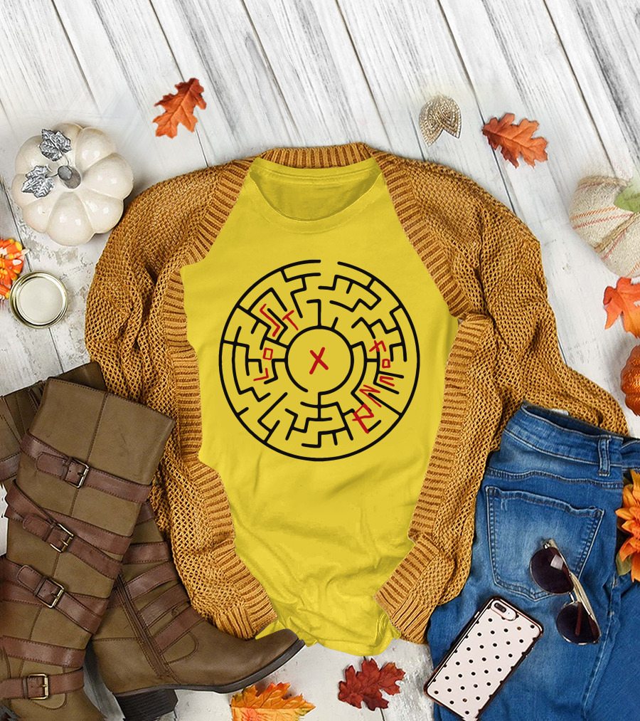 Lost People Found Myself Maze Design Yellow Background T-Shirt