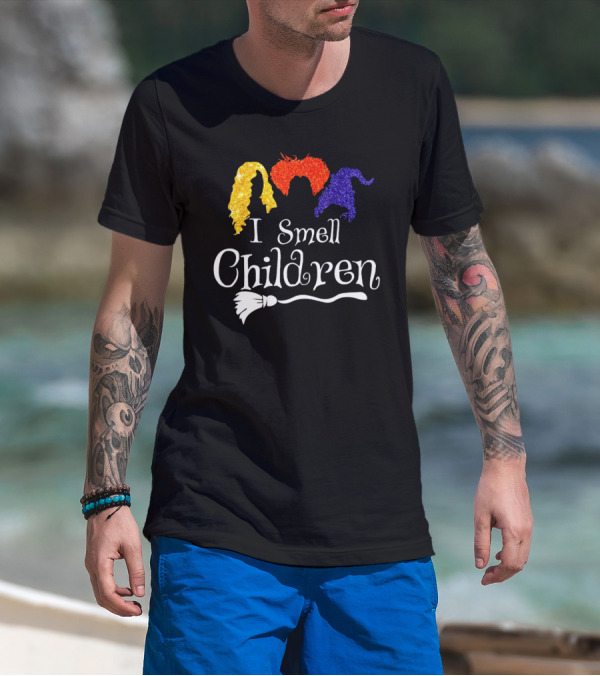I Smell Children Witch Silhouette Hair Colors Broomstick T-Shirt