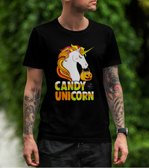 Candy Corn Unicorn Halloween Pumpkin Treats Girls T-Shirt