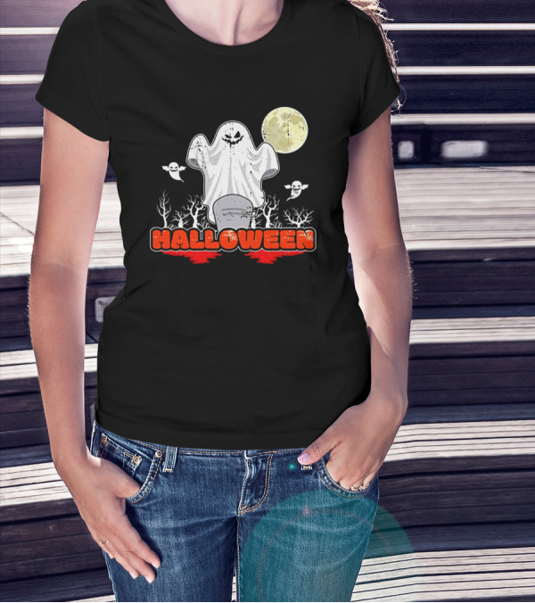 Halloween Ghostly Spirits With Haunted Moonlit Trees T-Shirt
