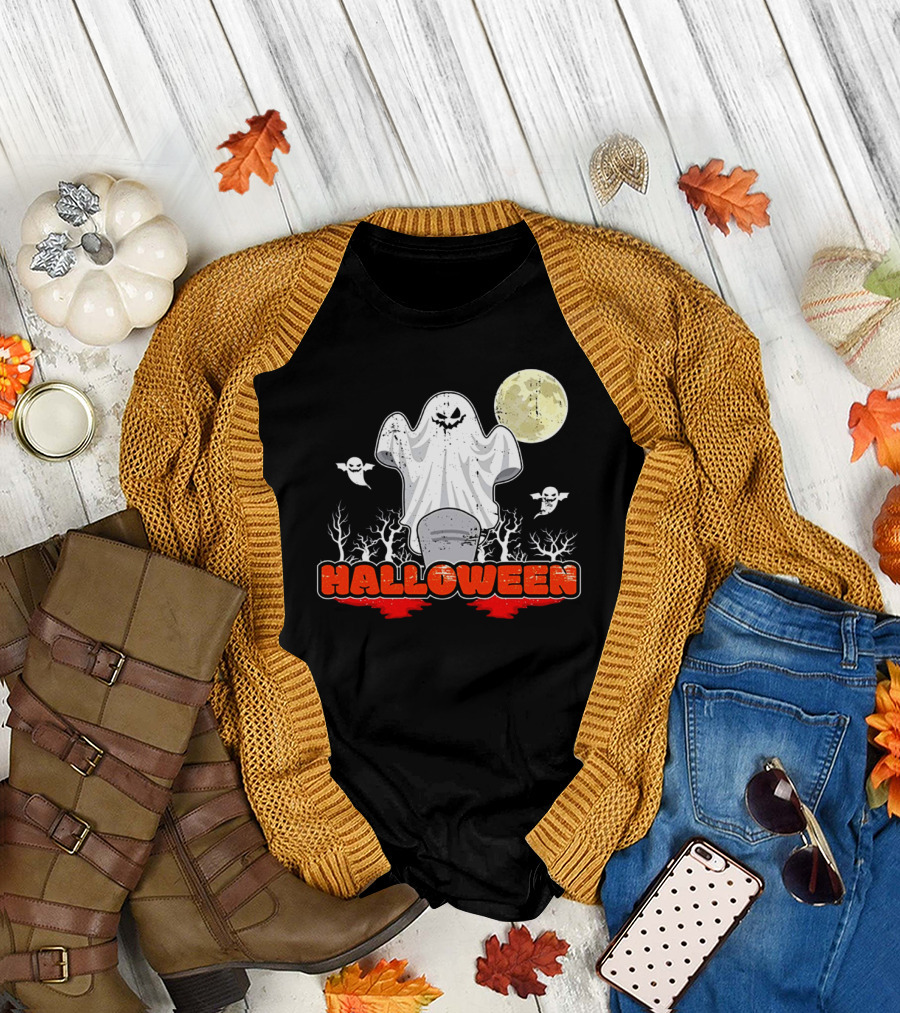 Halloween Ghostly Spirits with Haunted Moonlit Trees T-Shirt