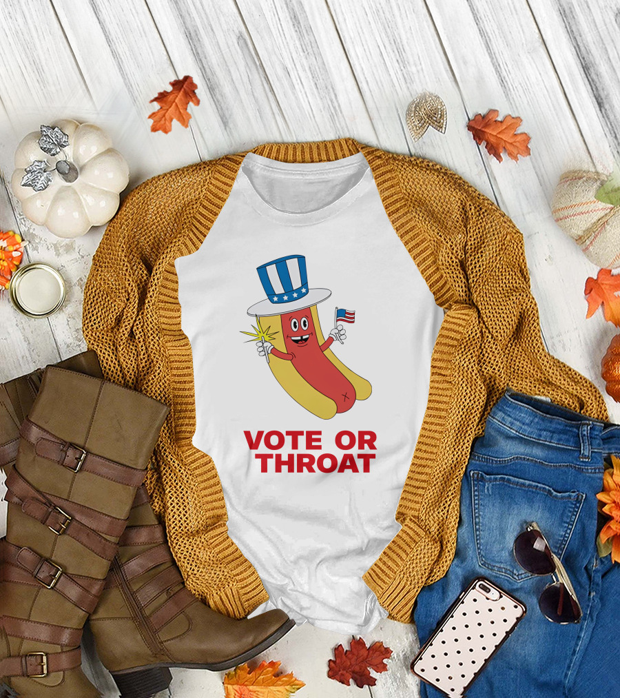 Vote Or Throat Uncle Sam Hotdog with American Flag T-Shirt