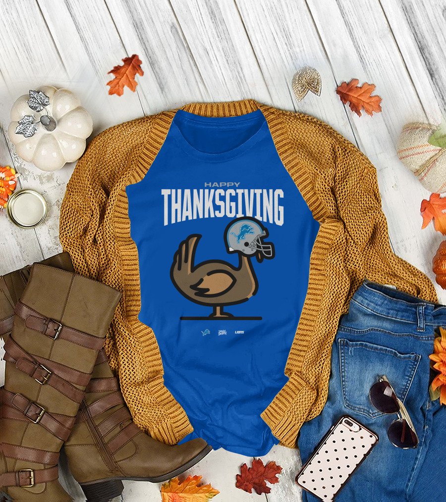 Detroit Lions Happy Thanksgiving Turkey Helmet Thanksgiving T-Shirt