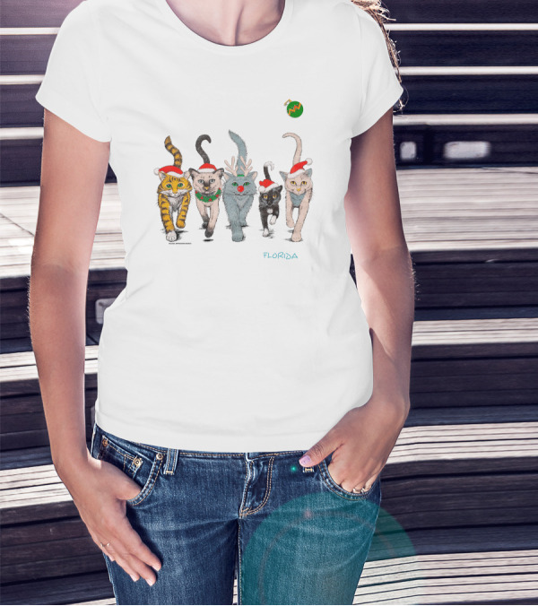 Florida Festive Cats Parade In Santa Hats T-Shirt