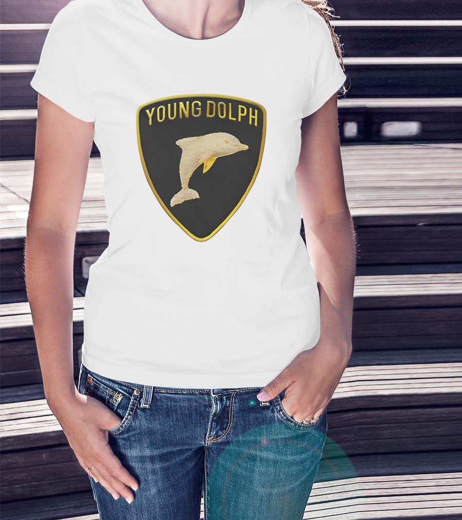 Young Dolph Rich Slave Emblem Gold Dolphin Badge T-Shirt