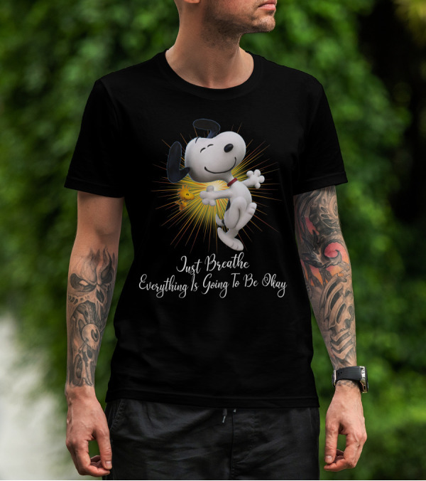 Snoopy Just Breathe Everything Is Going To Be Okay Woodstocks Sunburst T-Shirt