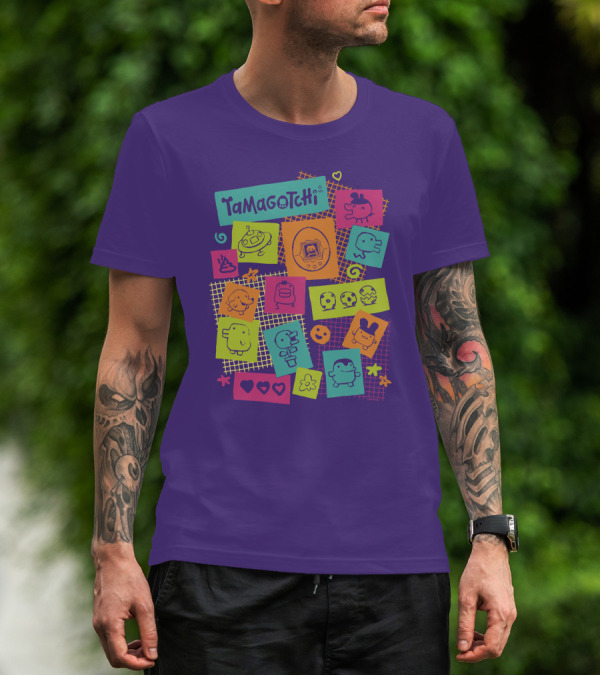 Tamagotchi Neon Character Collage With Hearts And Stars T-Shirt