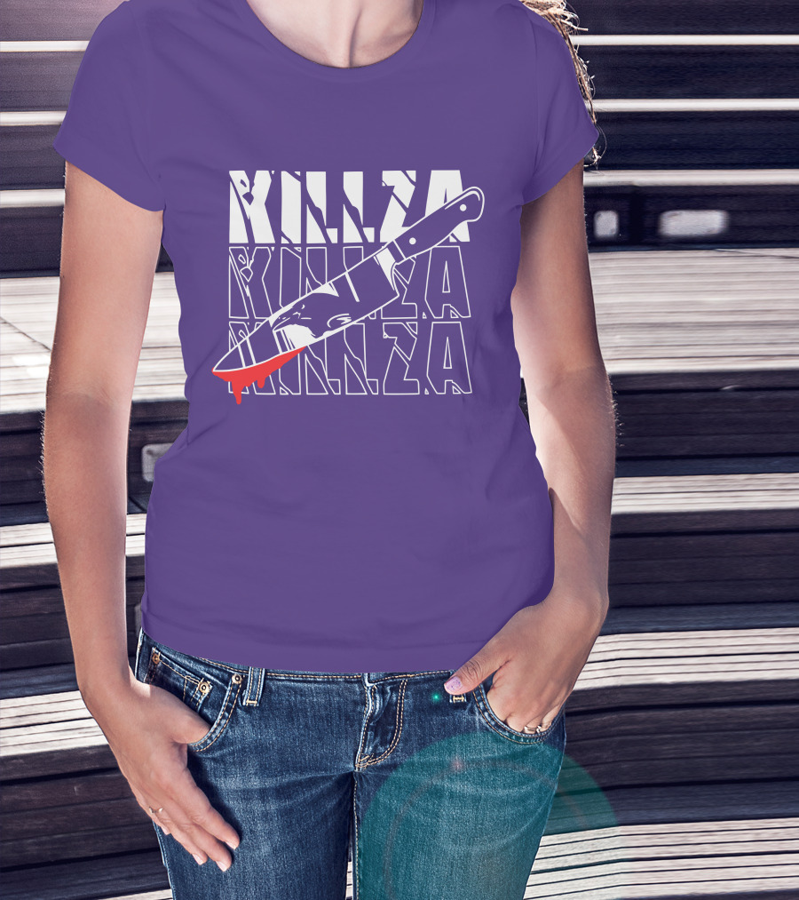 Killza Knife Graphic With Bold Repeated Text T-Shirt