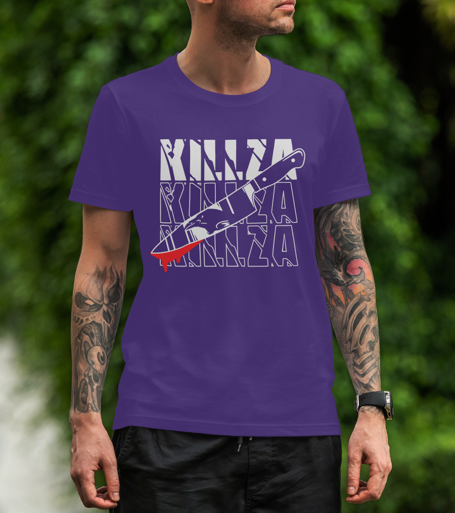 Killza Knife Graphic With Bold Repeated Text T-Shirt