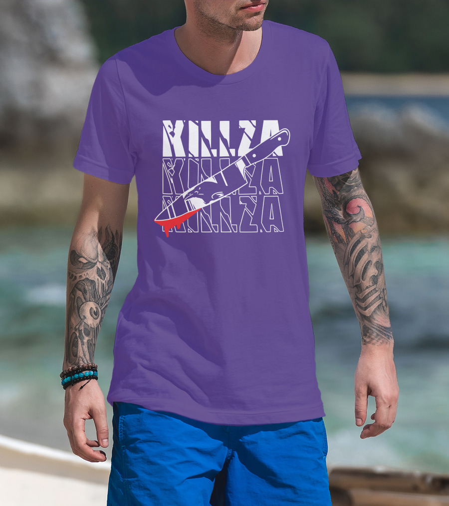 Killza Knife Graphic With Bold Repeated Text T-Shirt