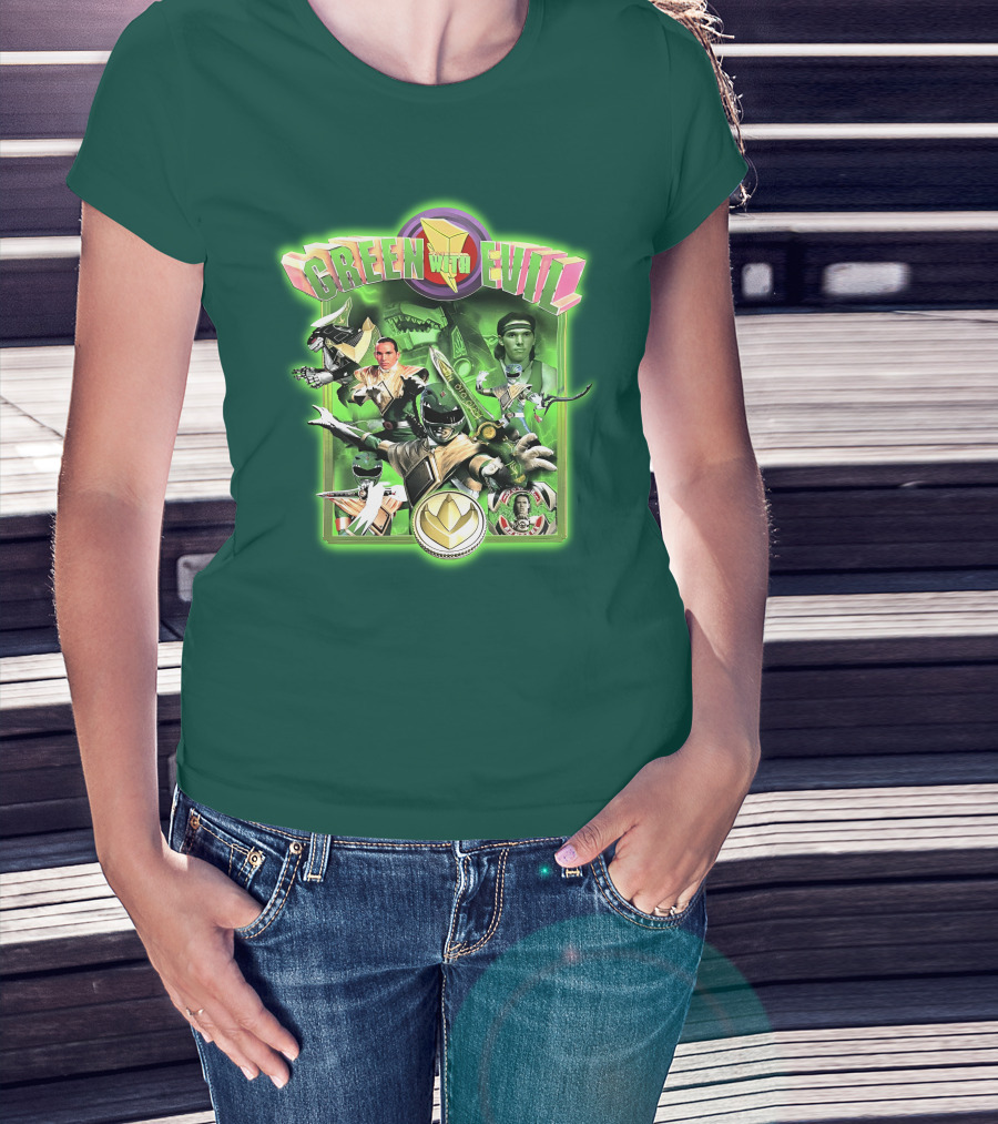 Green With Evil Mighty Morphin Power Rangers Iconic Characters And Symbols T-Shirt