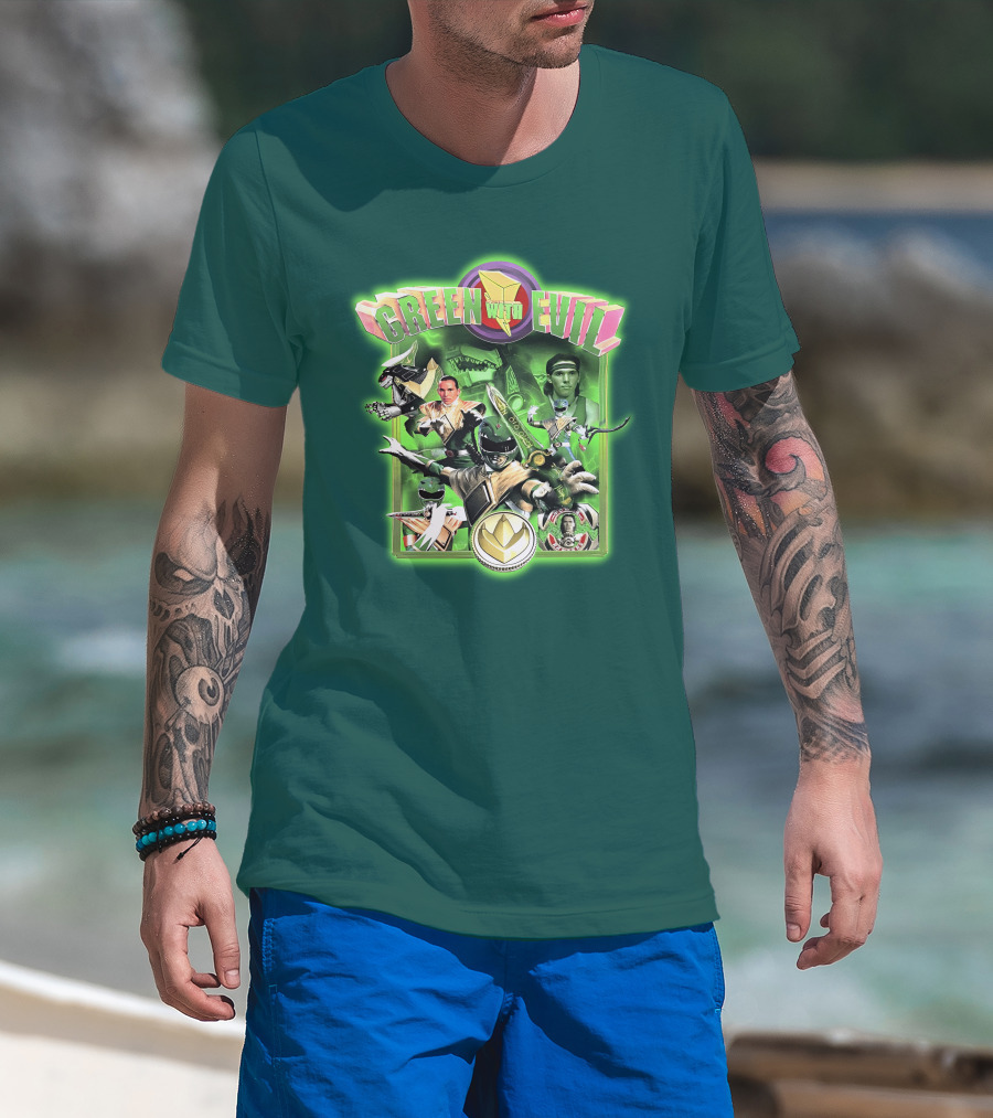 Green With Evil Mighty Morphin Power Rangers Iconic Characters And Symbols T-Shirt