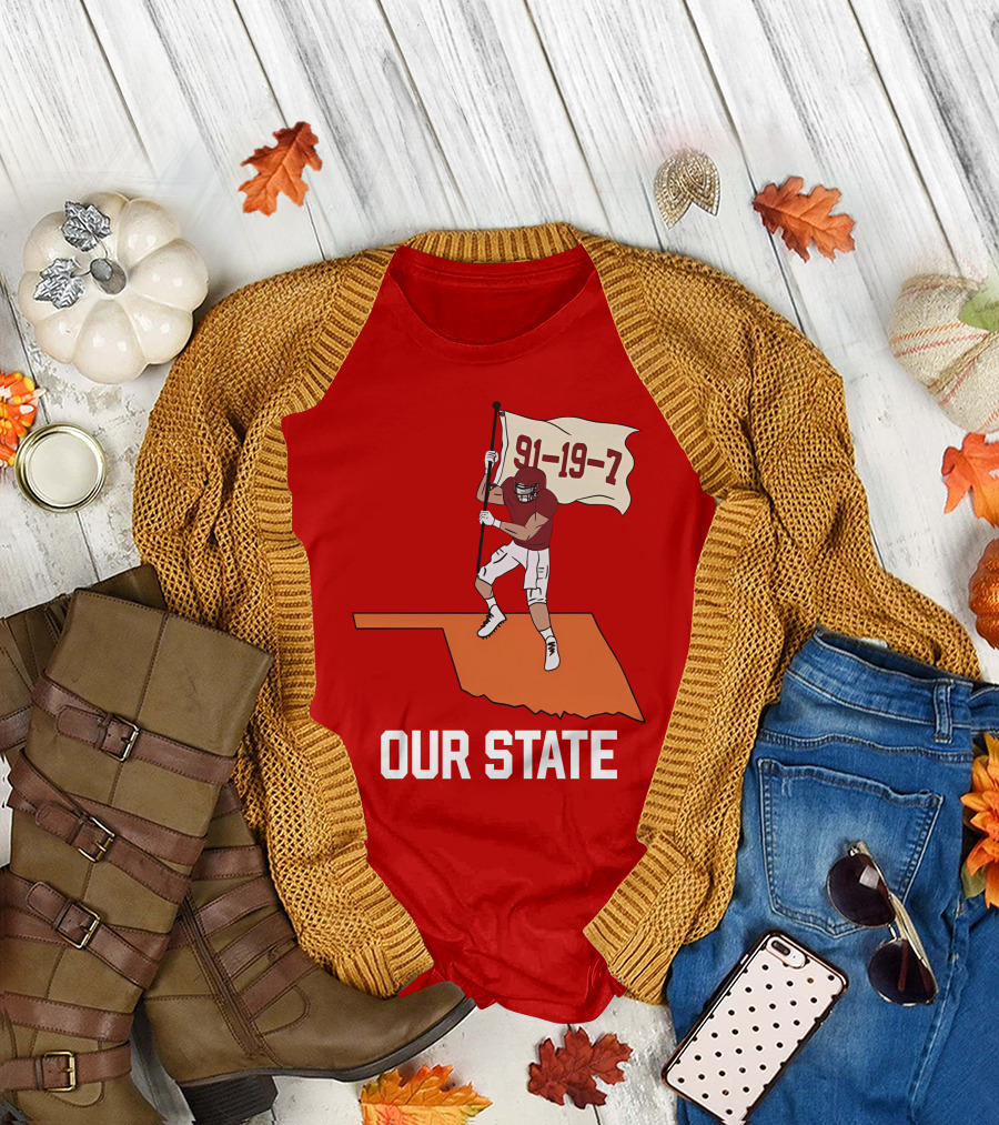 Our State 91-19-7 Football Player Flag Oklahoma T-Shirt