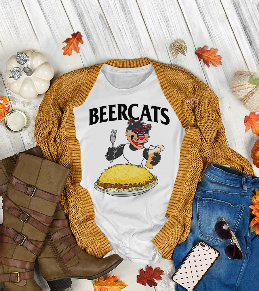 Beercats Bear with Fork Beer and Spaghetti Plate T-Shirt