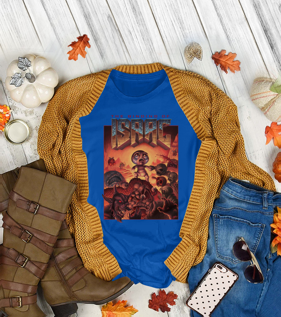 The Binding of Isaac Dramatic Monster Battle Scene with Detailed Character T-Shirt