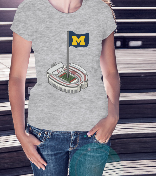 Michigan M Flag Over Rival Stadium T-Shirt