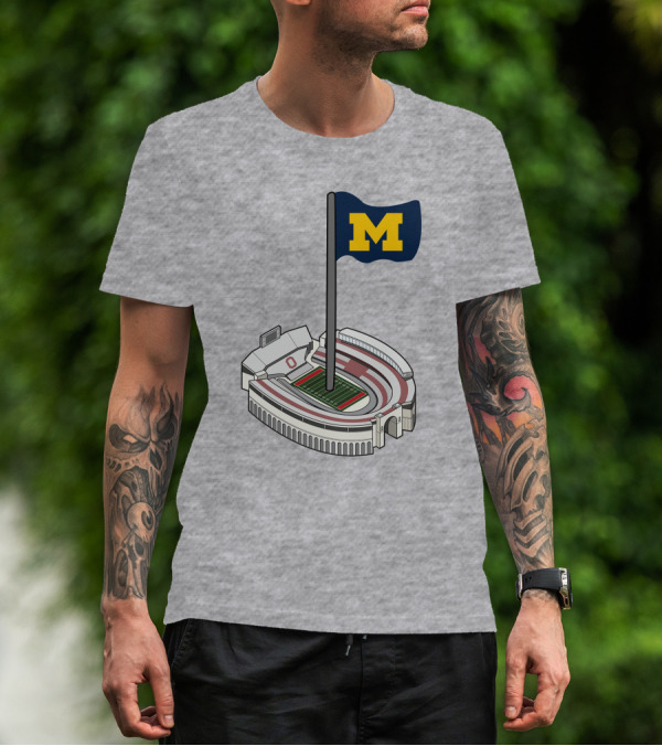 Michigan M Flag Over Rival Stadium T-Shirt