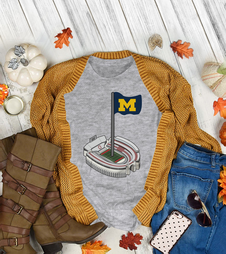 Michigan M Flag Over Rival Stadium T-Shirt