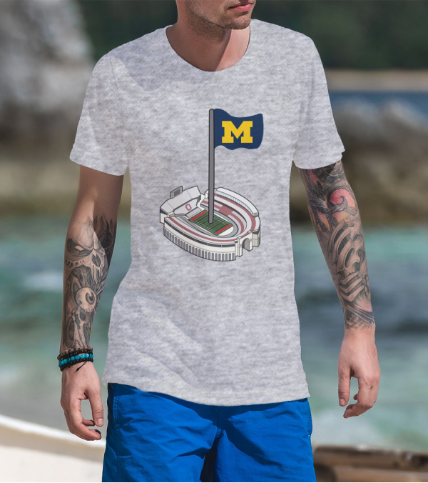 Michigan M Flag Over Rival Stadium T-Shirt