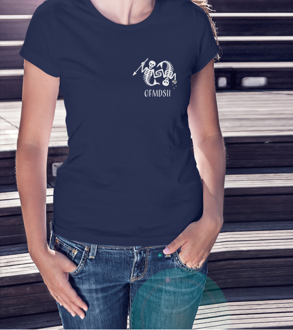 Samba Schutte Wearing OFMDSII Skeleton Arrow Design Navy T-Shirt