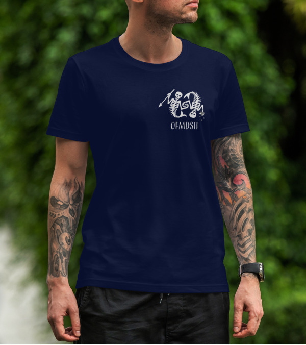 Samba Schutte Wearing OFMDSII Skeleton Arrow Design Navy T-Shirt