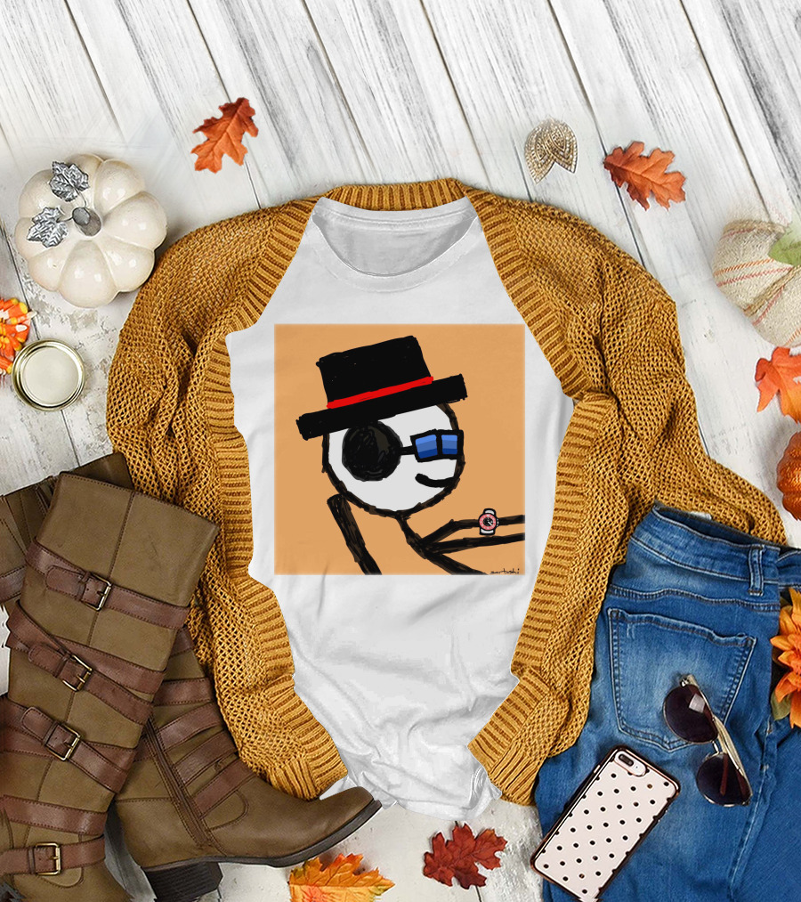 Sartoshi Mfers Stick Figure with Hat Blue Glasses Red Watch T-Shirt