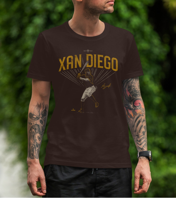 Roto Wear Xan Diego Baseball Player Swinging With Signature T-Shirt