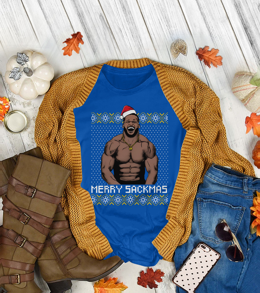 Aaron Donald Merry Sackmas Santa Hat Muscles Uglysweater T-Shirt